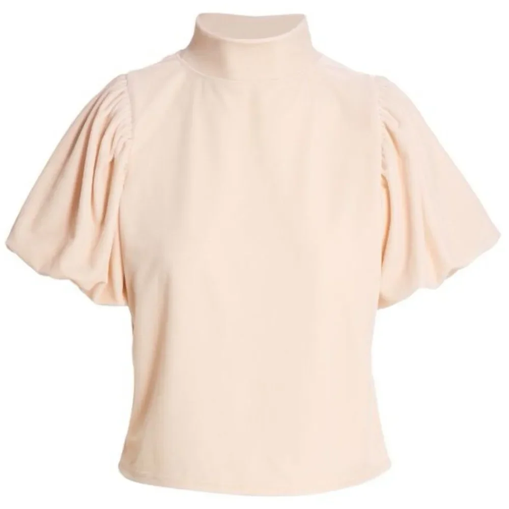 Free People Claudia Velvet Tee Puff Sleeve Mockneck Top Ballet Pink Size XS